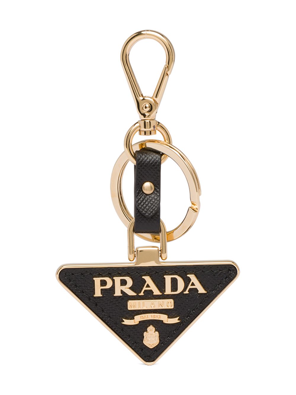 SAFFIANO LEATHER AND METAL TRIANGLE KEYCHAIN