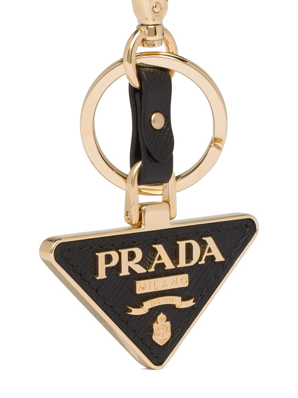 SAFFIANO LEATHER AND METAL TRIANGLE KEYCHAIN