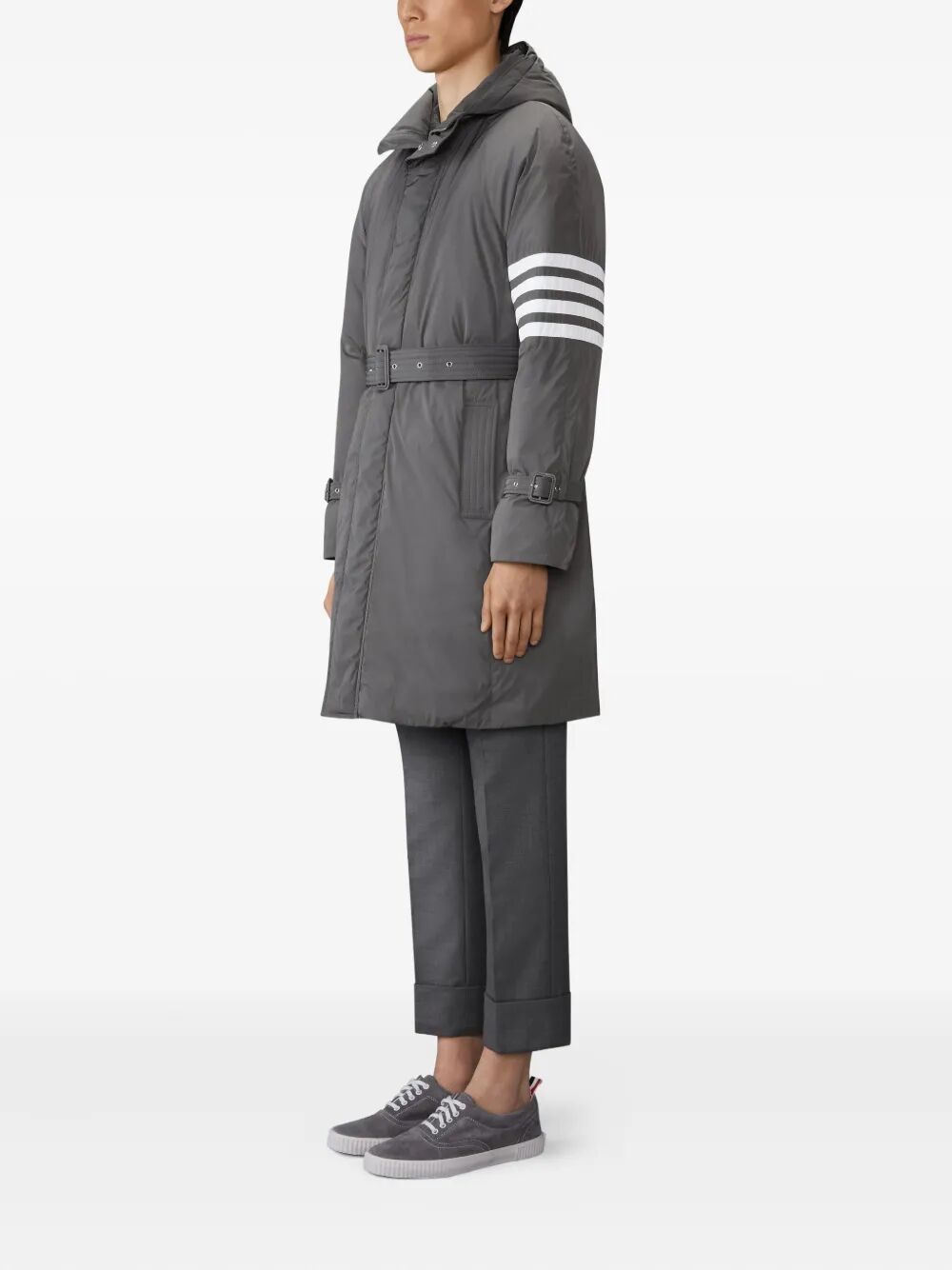 POLY TWILL 4-BAR HOODED DOWN PARKA WITH BELT