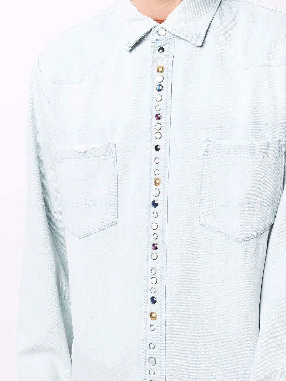 BLEACHED DENIM SHIRT WITH HAMMERED STUDS