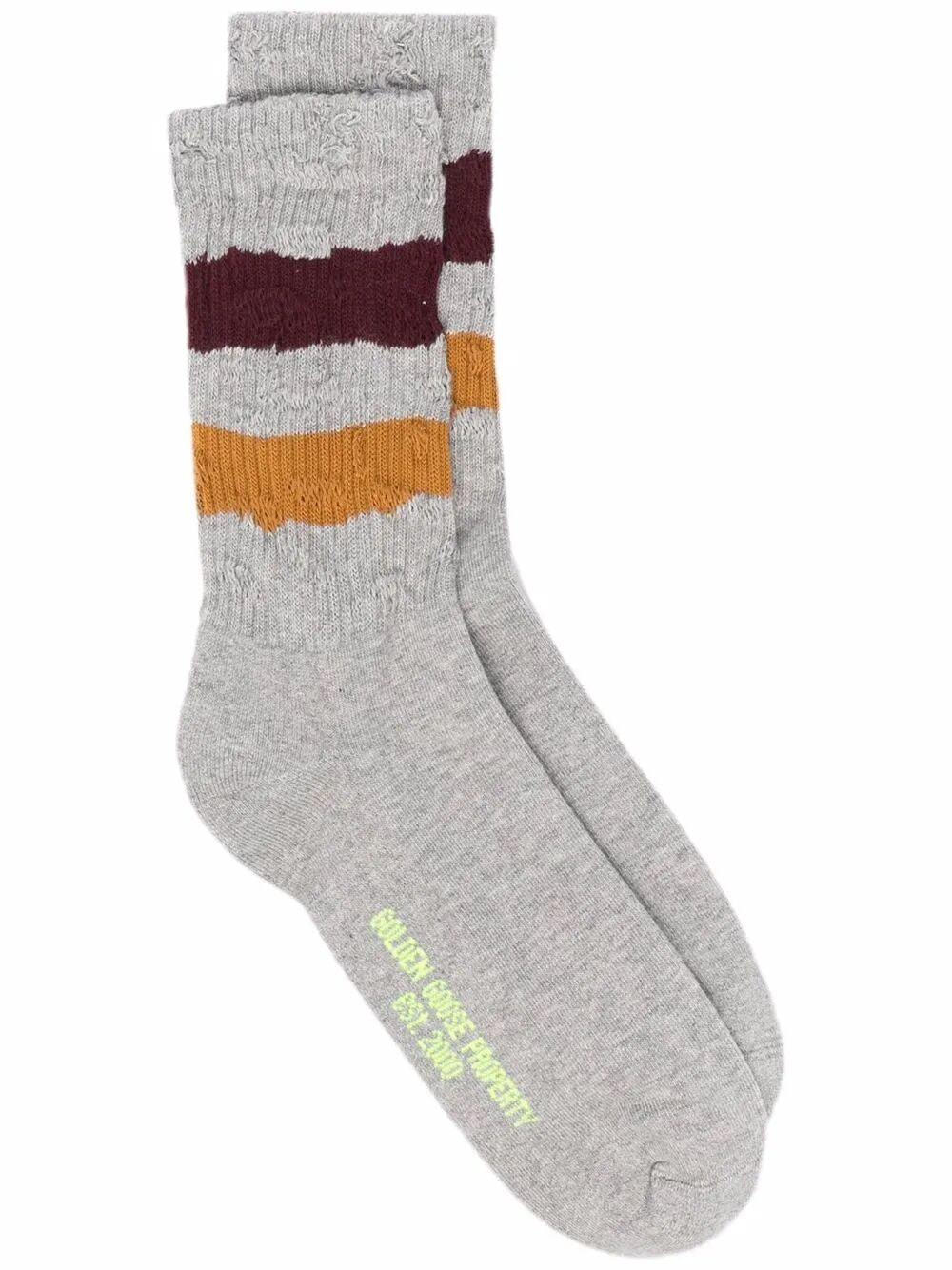 TWO-TONE STRIPES DISTRESSED DETAILS SOCKS