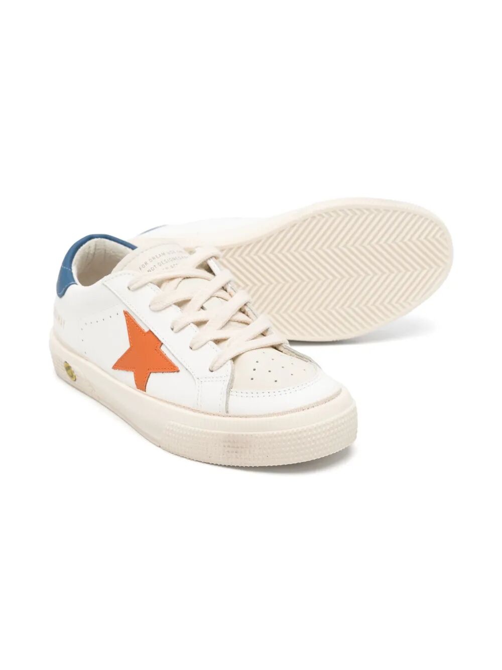 MAY LEATHER SNEAKERS WITH ORANGE LEATHER STAR AND BLUE LEATHER HEEL TAB