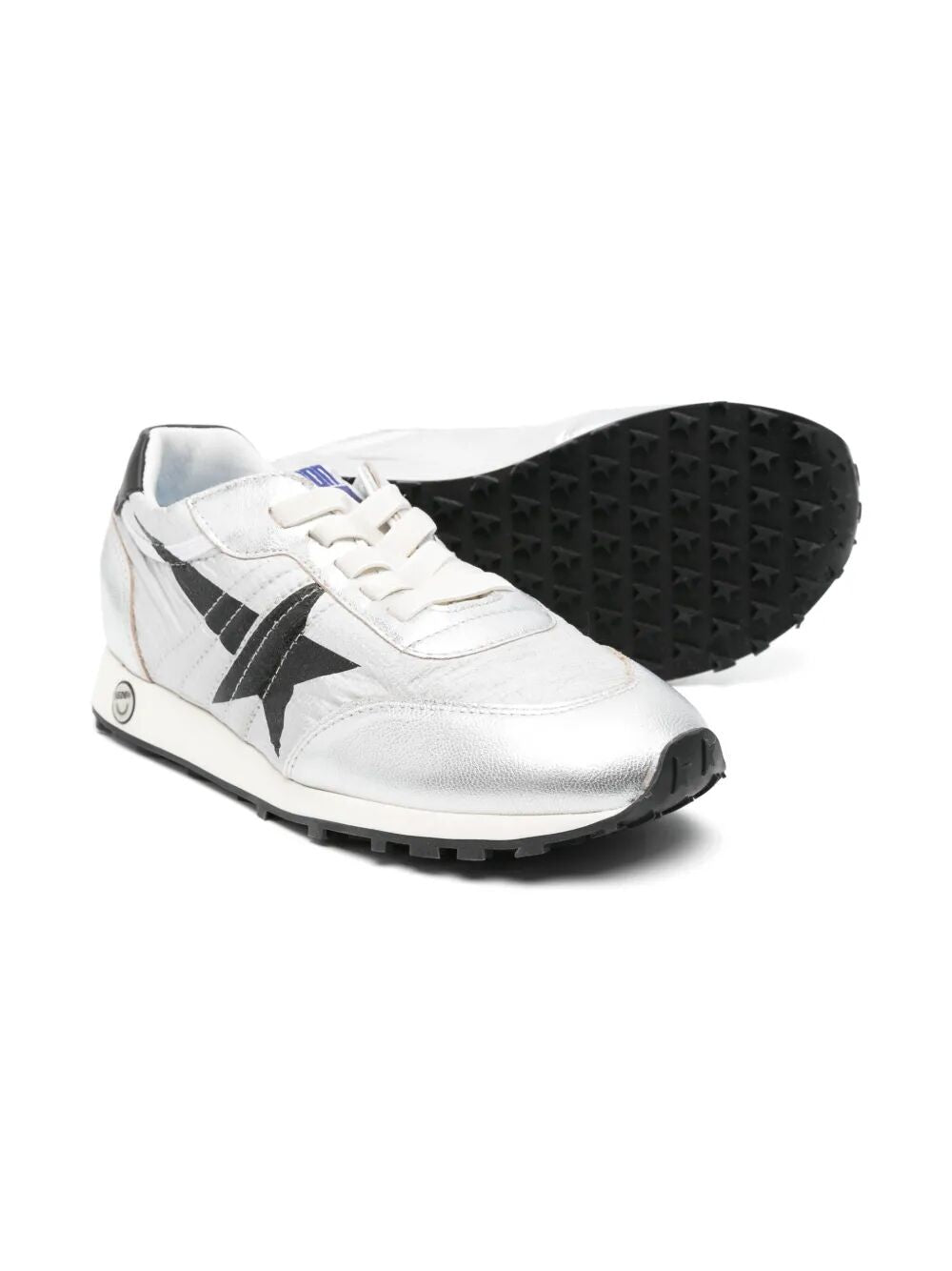 MARATHON SNEAKERS IN SILVER NYLON WITH BLACK STAR AND LEATHER HEEL TAB
