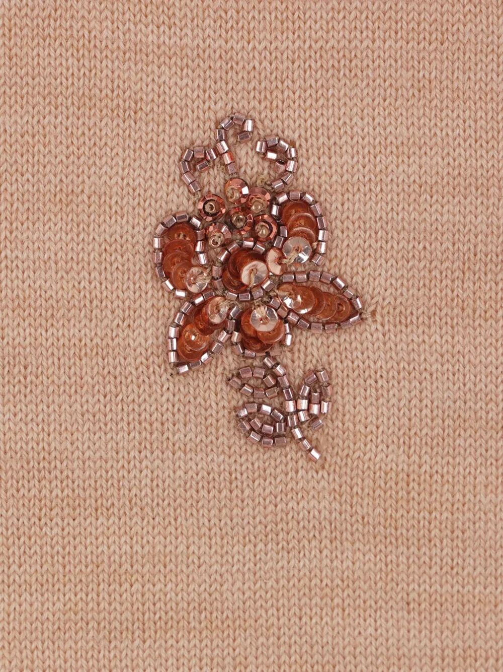 FLORAL MOTIF EMBROIDERED WOOL CROPPED JUMPER