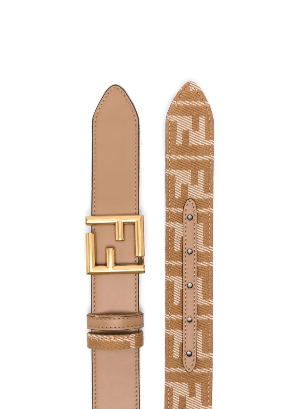 LEATHER AND DENIM-EFFECT FF JACQUARD REVERSIBLE BELT