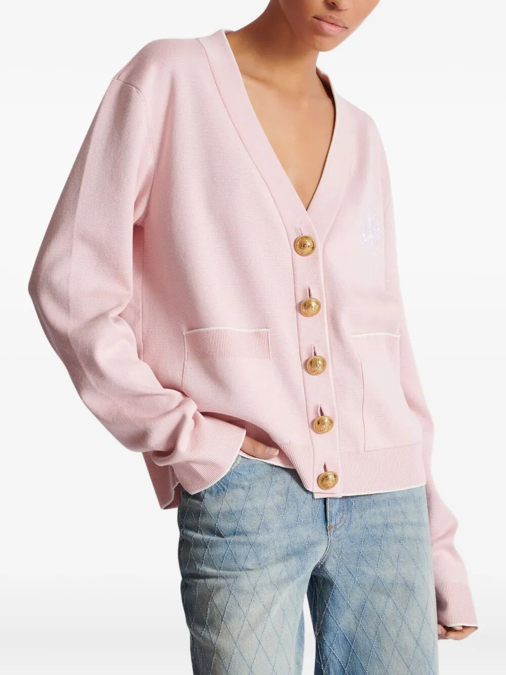 EMBLÈME-EMBROIDERED KNIT CARDIGAN