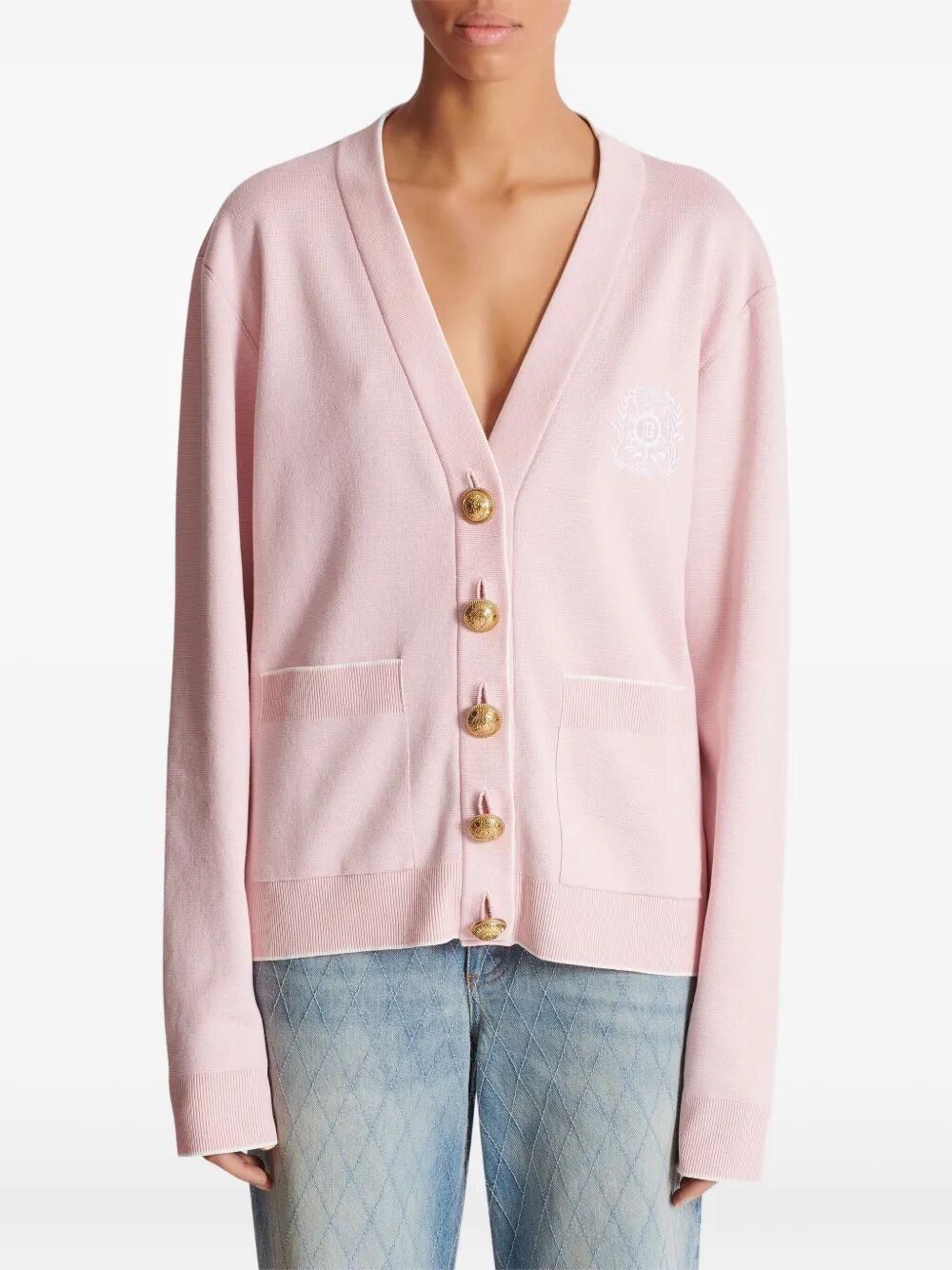 EMBLÈME-EMBROIDERED KNIT CARDIGAN