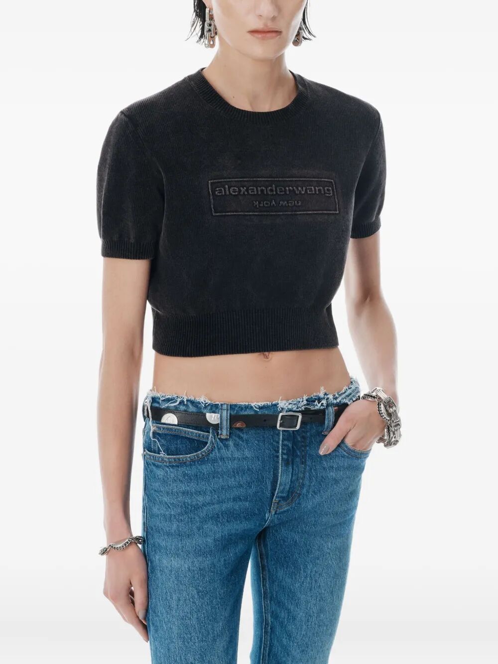 COTTON-BLEND CHENILLE CROPPED PULLOVER WITH LOGO