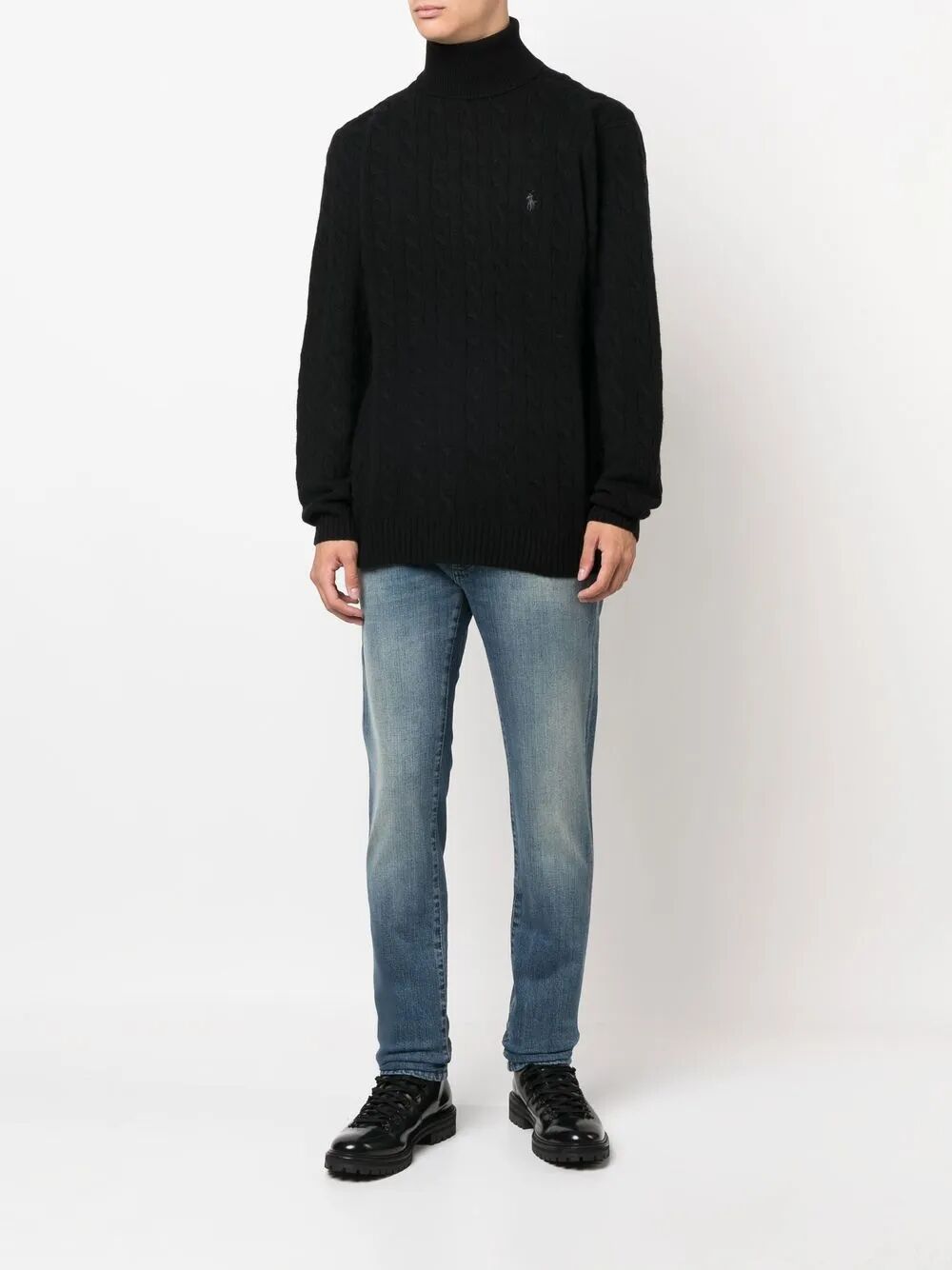 CABLE WOOL-CASHMERE ROLL NECK JUMPER