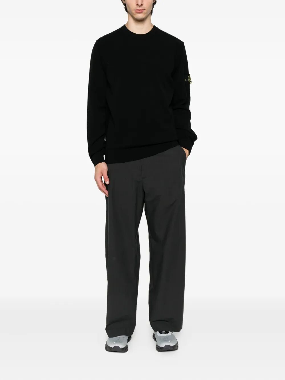 STRETCH WOOL CREWNECK SWEATER WITH REVERSE STITCH DETAILS