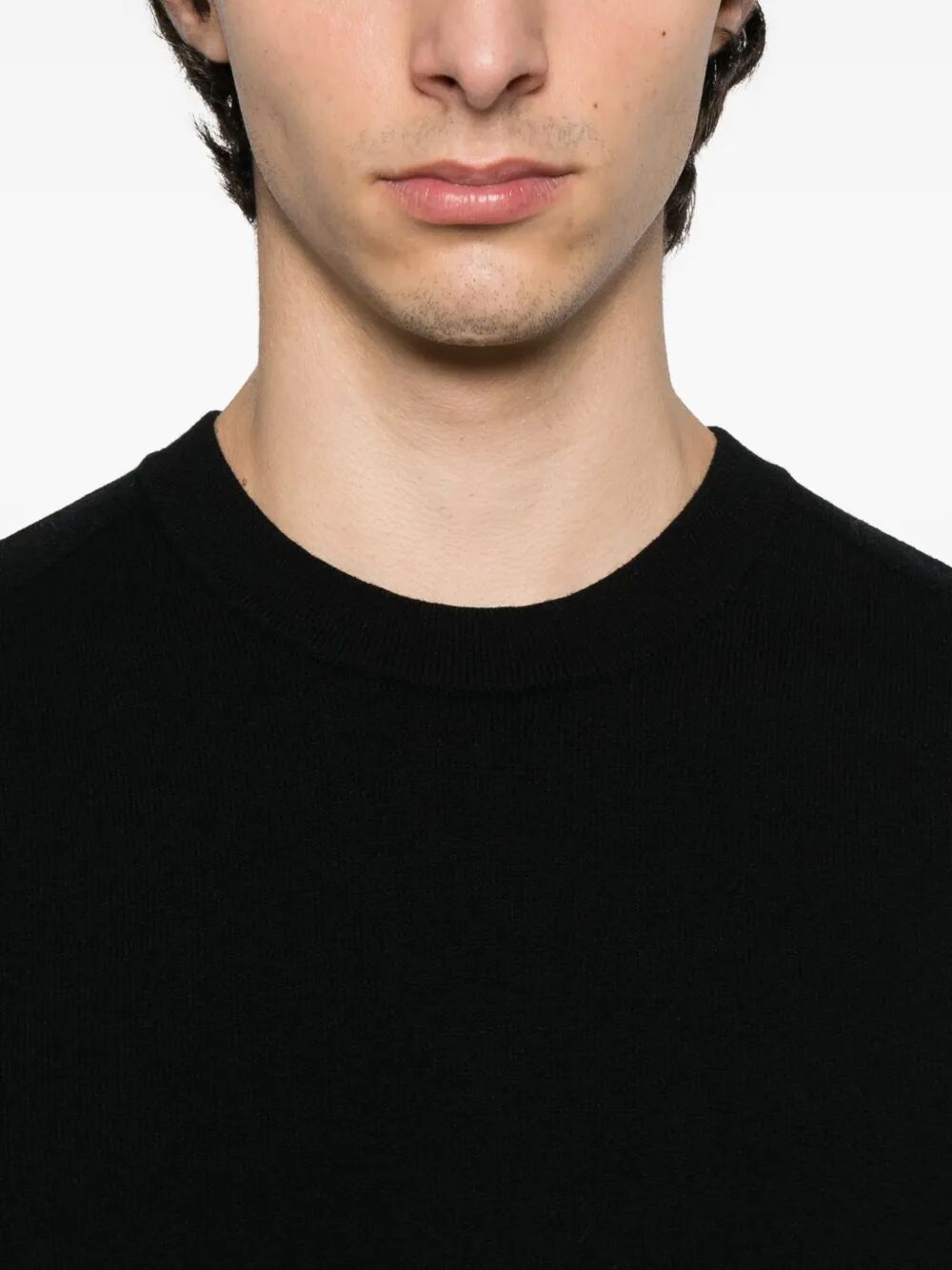 STRETCH WOOL CREWNECK SWEATER WITH REVERSE STITCH DETAILS