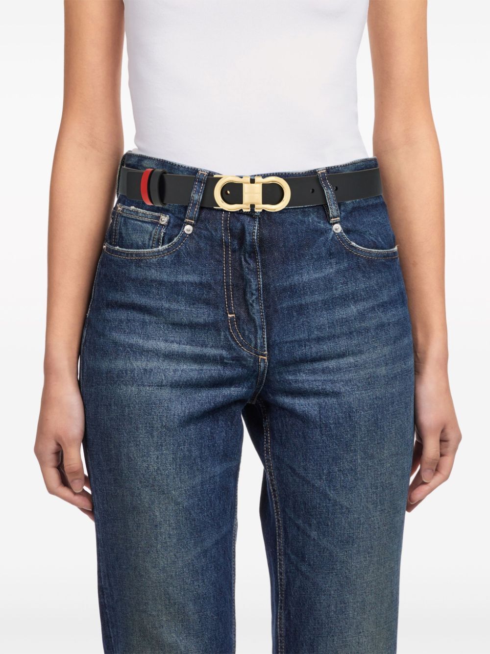SMOOTH LEATHER REVERSIBLE GANCINI BELT
