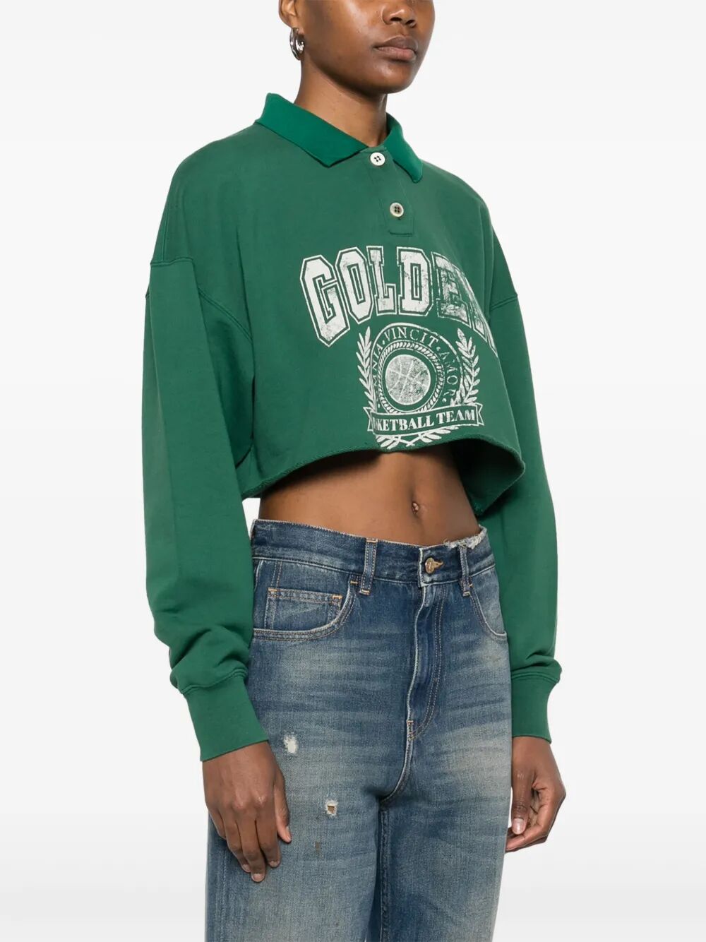 CROPPED POLO SWEATSHIRT WITH PRINT