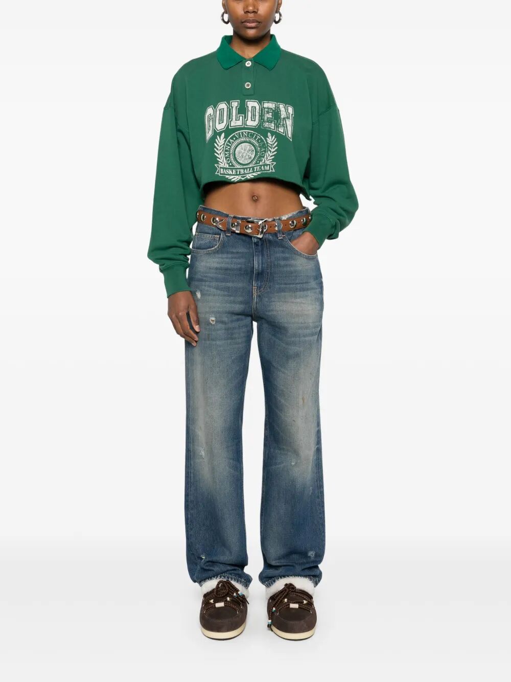 CROPPED POLO SWEATSHIRT WITH PRINT