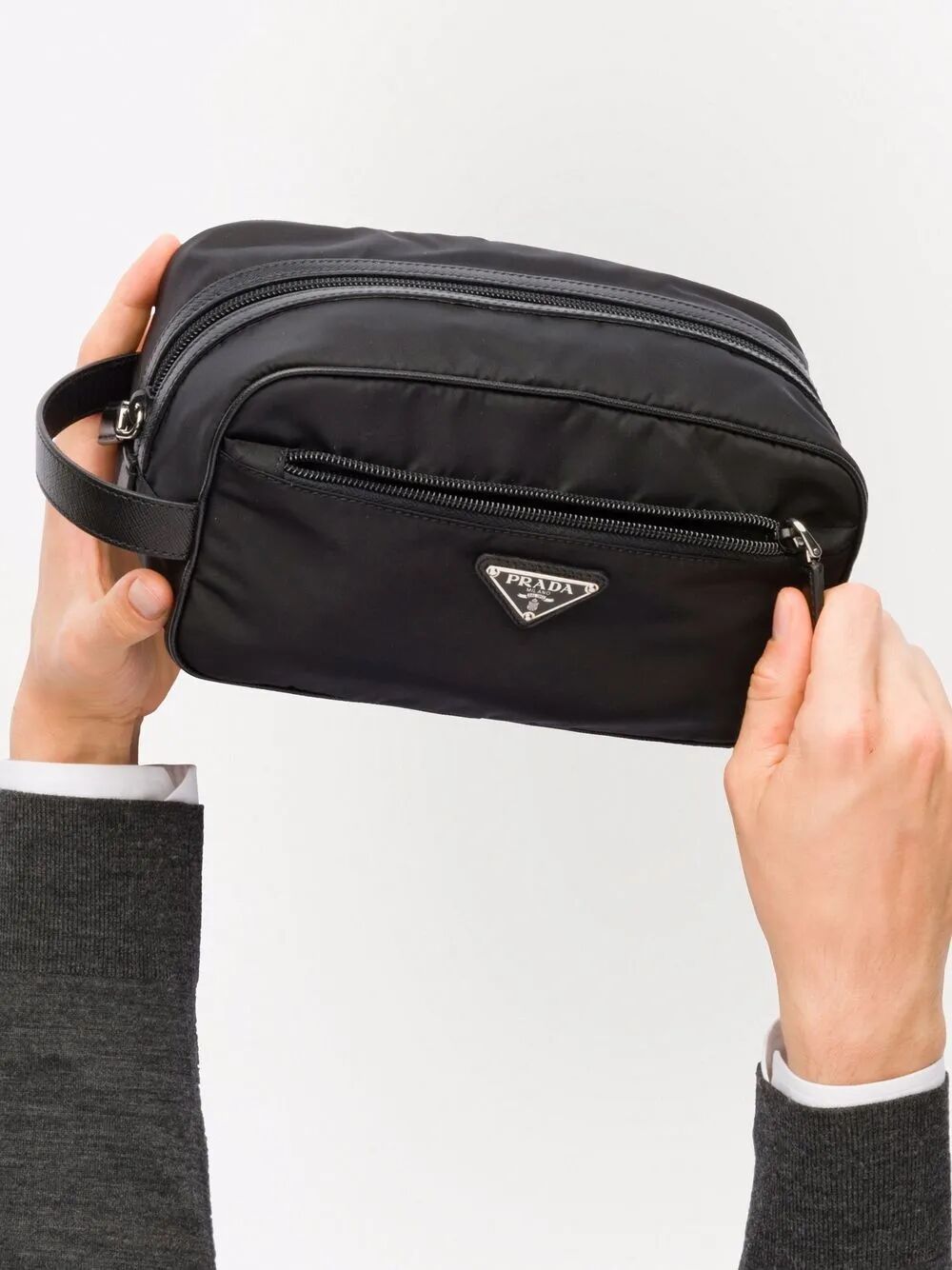 RE-NYLON AND SAFFIANO LEATHER TRAVEL POUCH