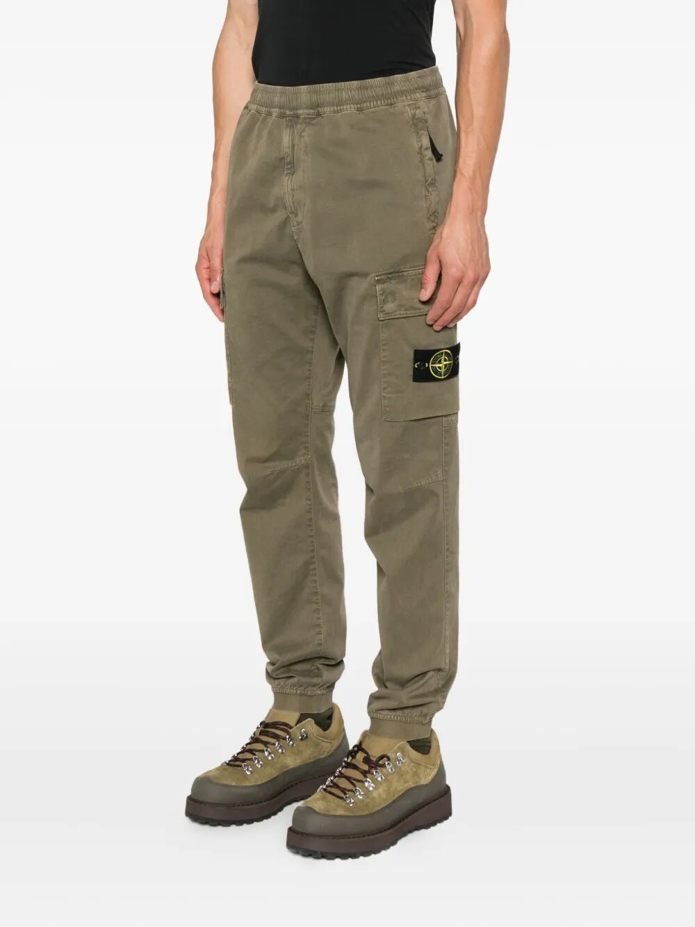 TAPERED FIT COTTON CARGO PANTS WITH ELASTICATED WAISTBAND