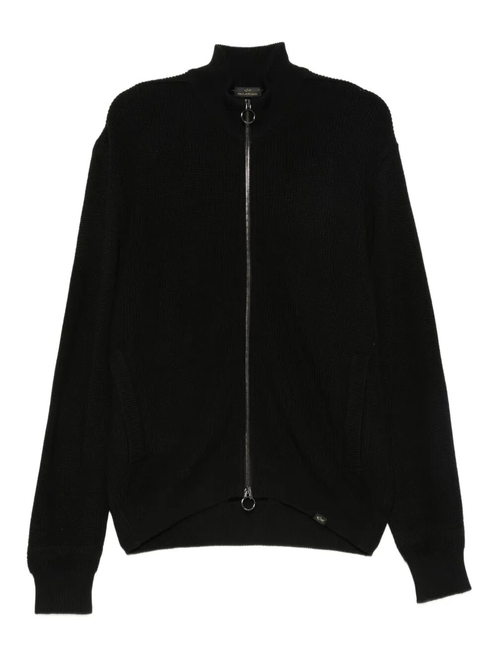 RIBBED ZIP-UP HIGH-NECK CARDIGAN