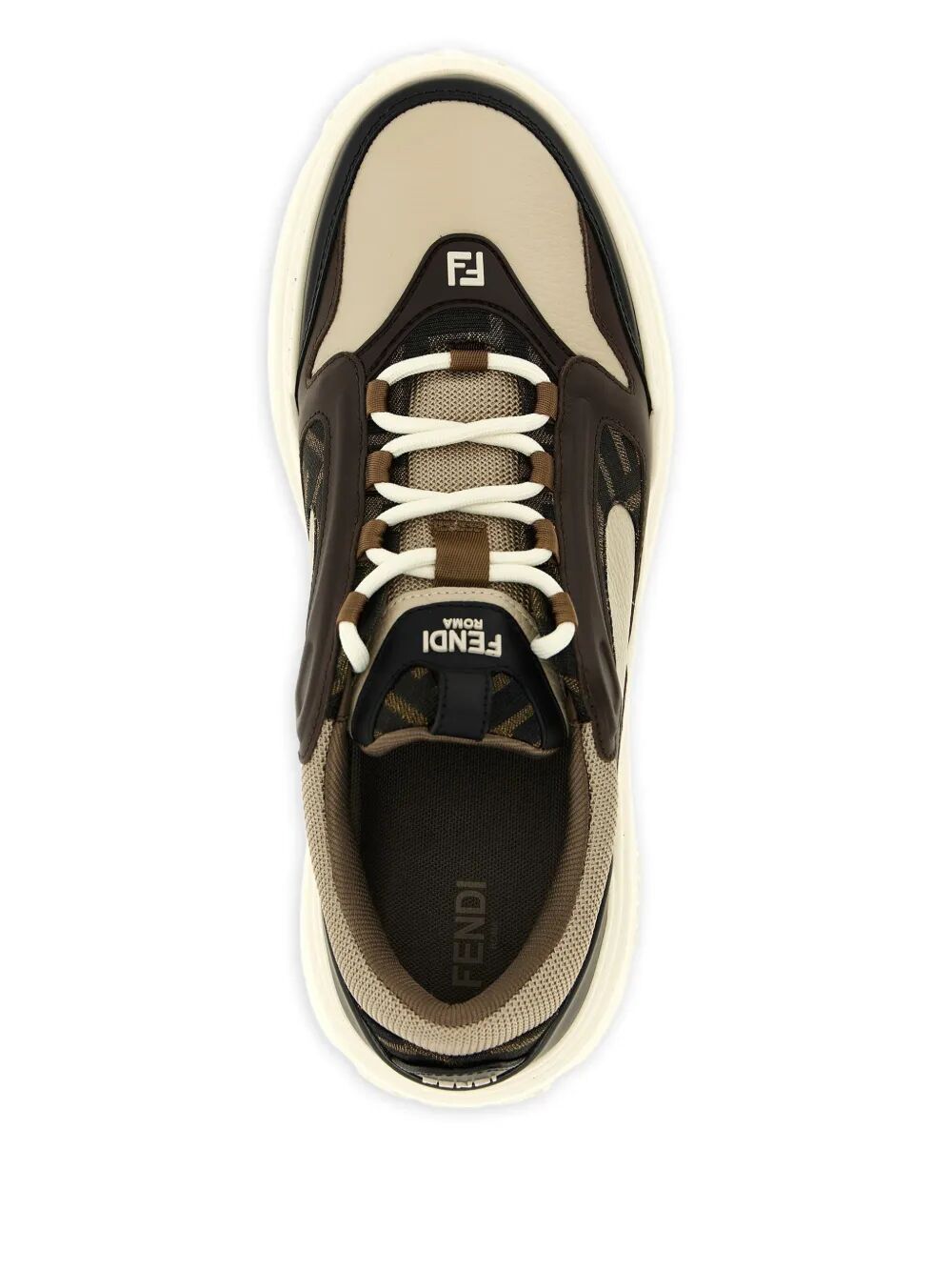 FORCE LEATHER SNEAKERS WITH FF JACQUARD AND MESH DETAILS