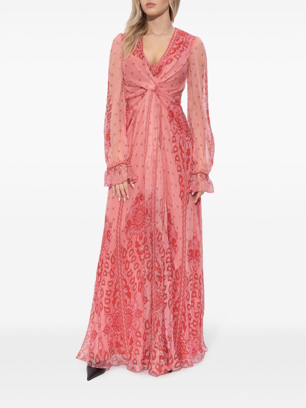 FLORAL PRINT LIGHTWEIGHT SILK LONG DRESS