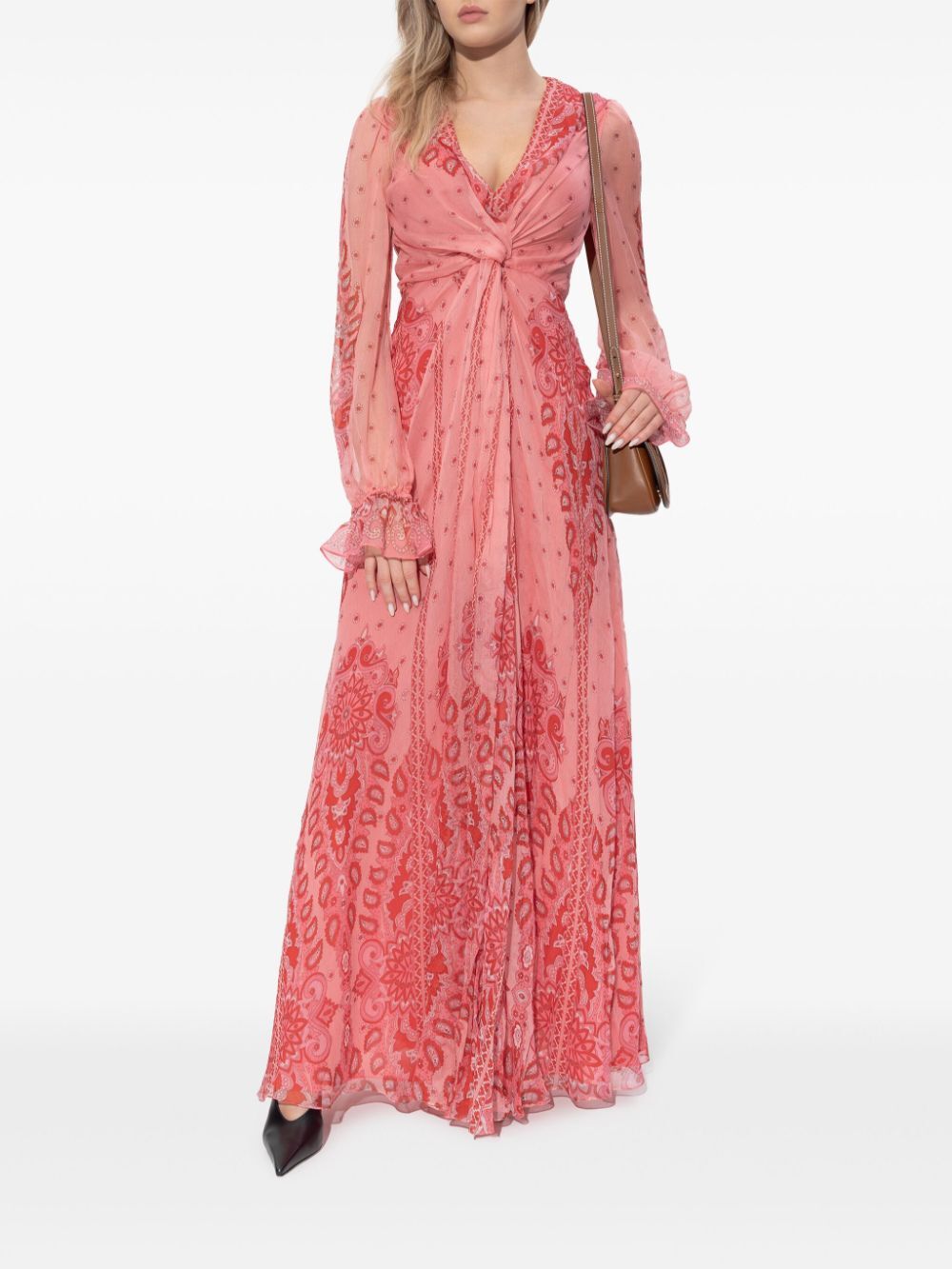 FLORAL PRINT LIGHTWEIGHT SILK LONG DRESS