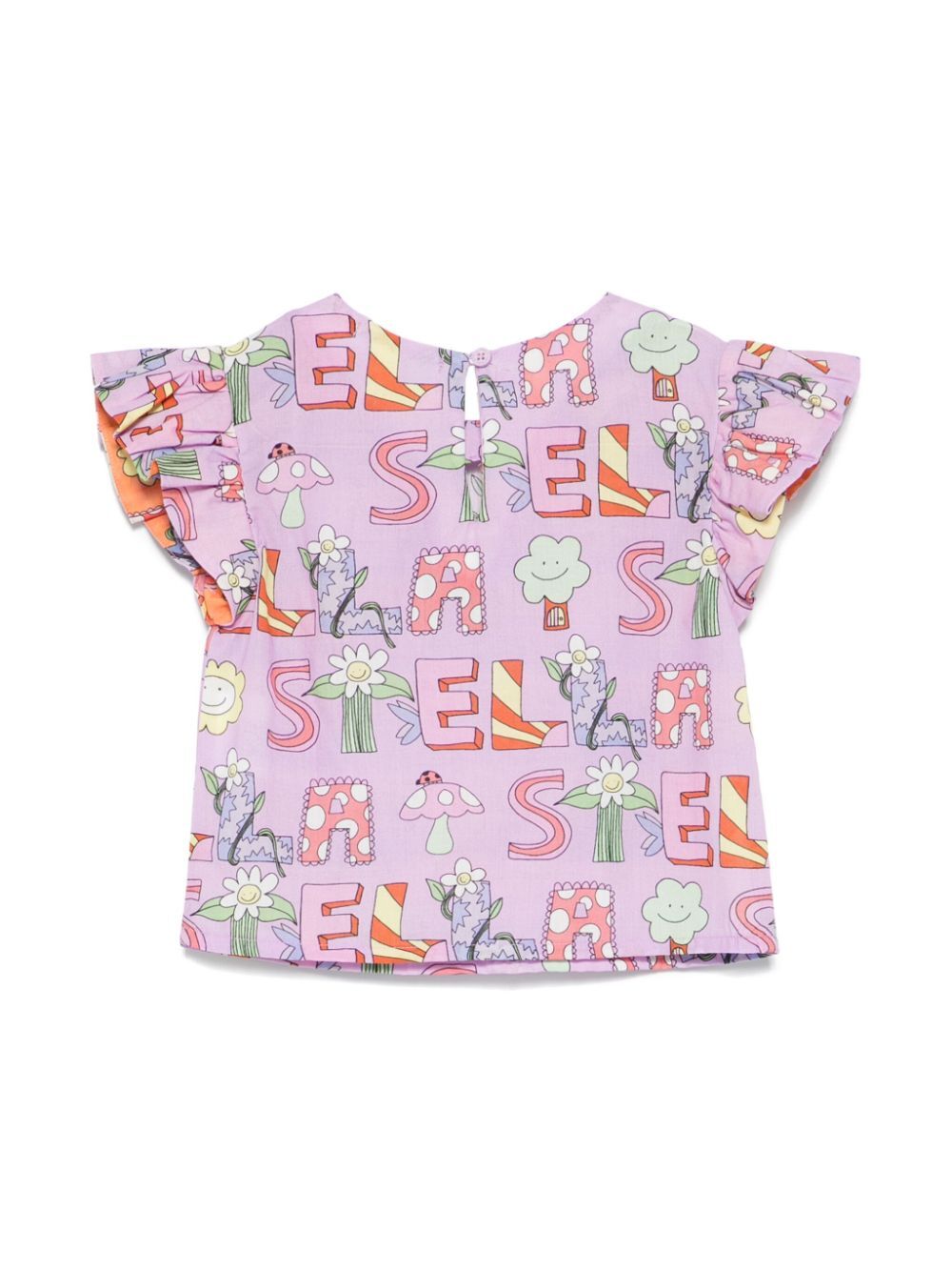 RUFFLED SLEEVE ILLUSTRATION-STYLE PRINT TOP