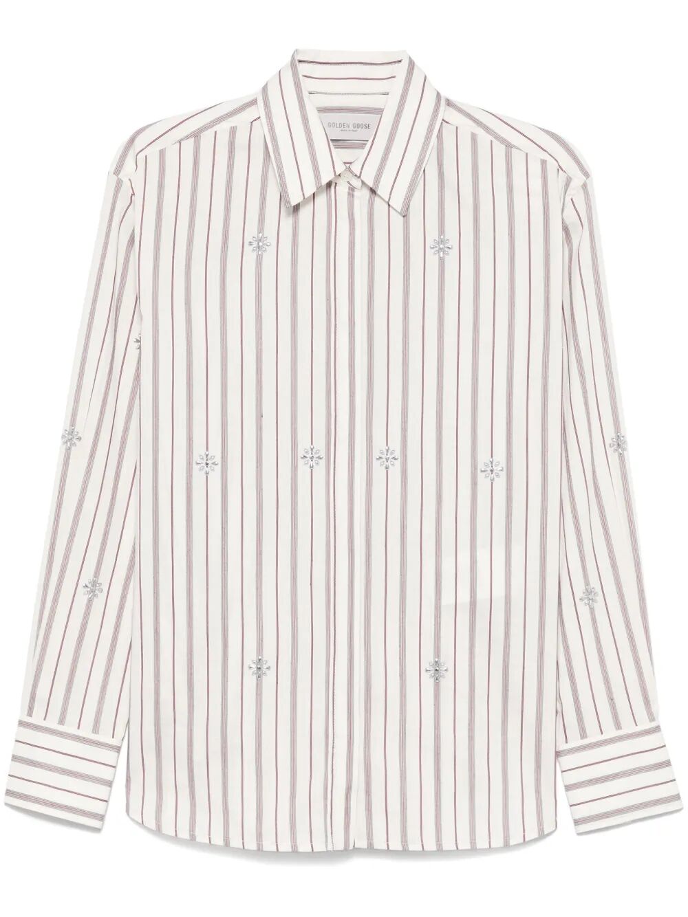 STUD EMBELLISHMENT STRIPED COTTON SHIRT