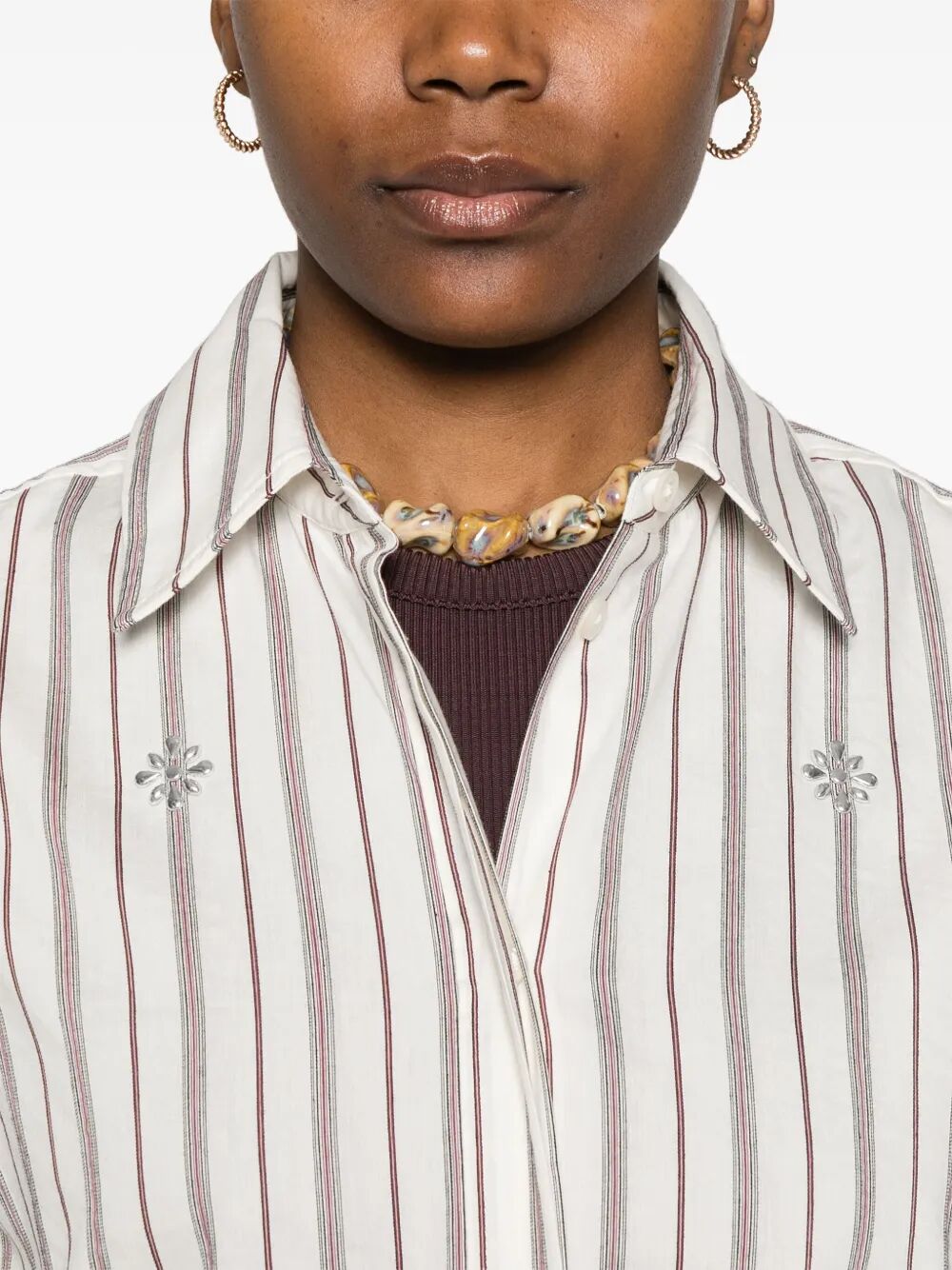 STUD EMBELLISHMENT STRIPED COTTON SHIRT