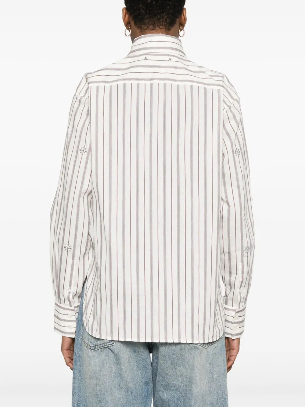 STUD EMBELLISHMENT STRIPED COTTON SHIRT
