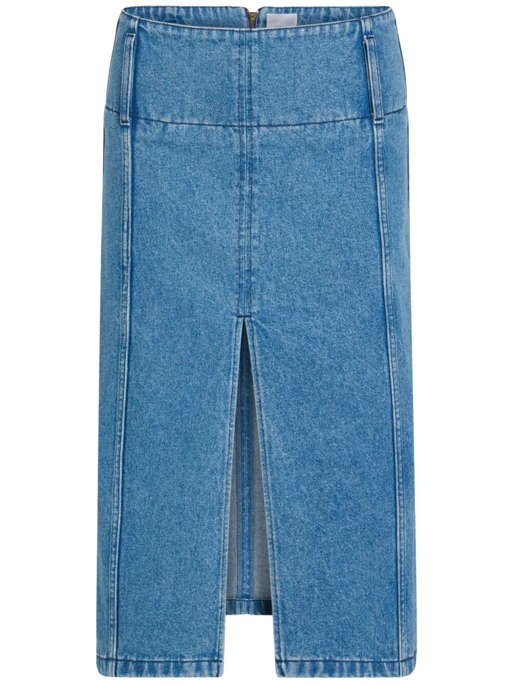 COTTON DENIM BELTED MIDI SKIRT