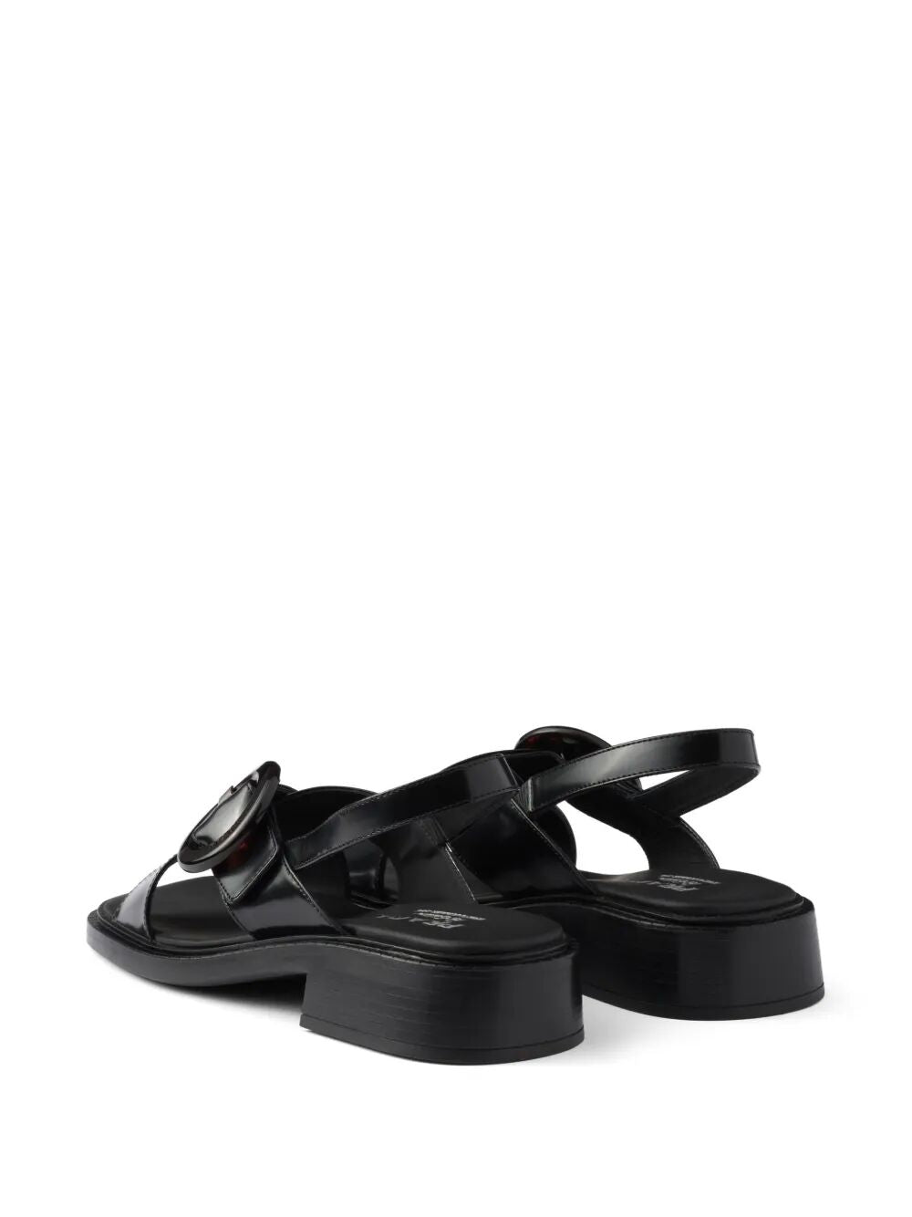 BRUSHED LEATHER CRISSCROSS BAND SANDALS WITH PLEXIGLAS BUCKLE