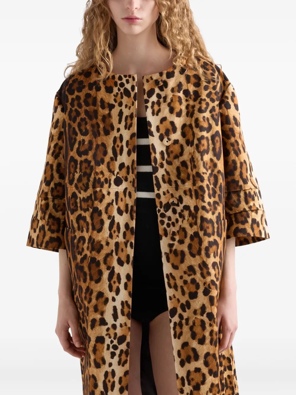 SINGLE-BREASTED ANIMAL PRINT DRILL COAT