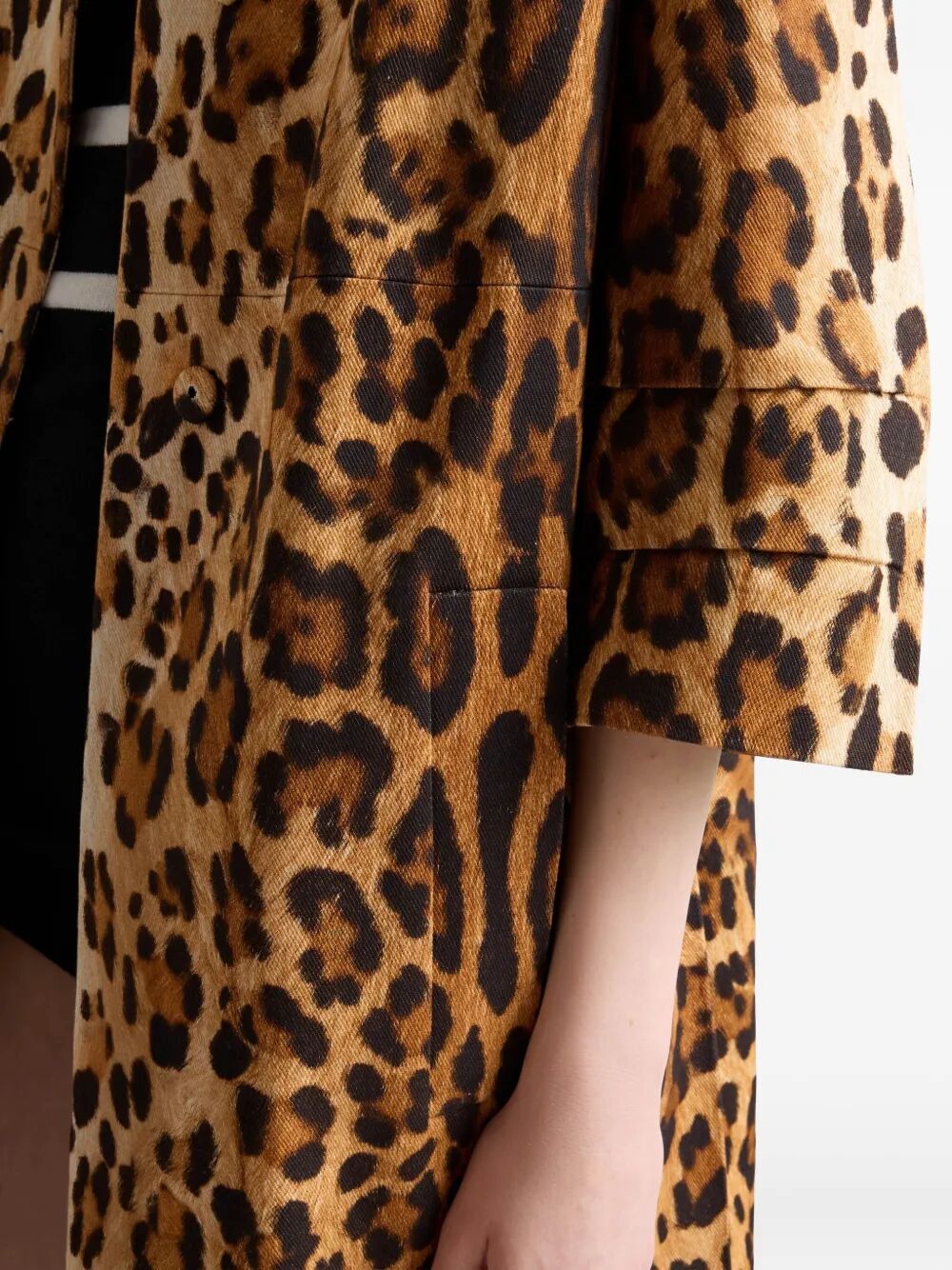 SINGLE-BREASTED ANIMAL PRINT DRILL COAT