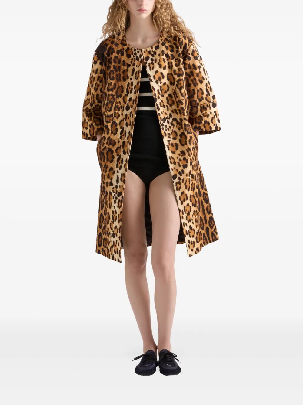 SINGLE-BREASTED ANIMAL PRINT DRILL COAT