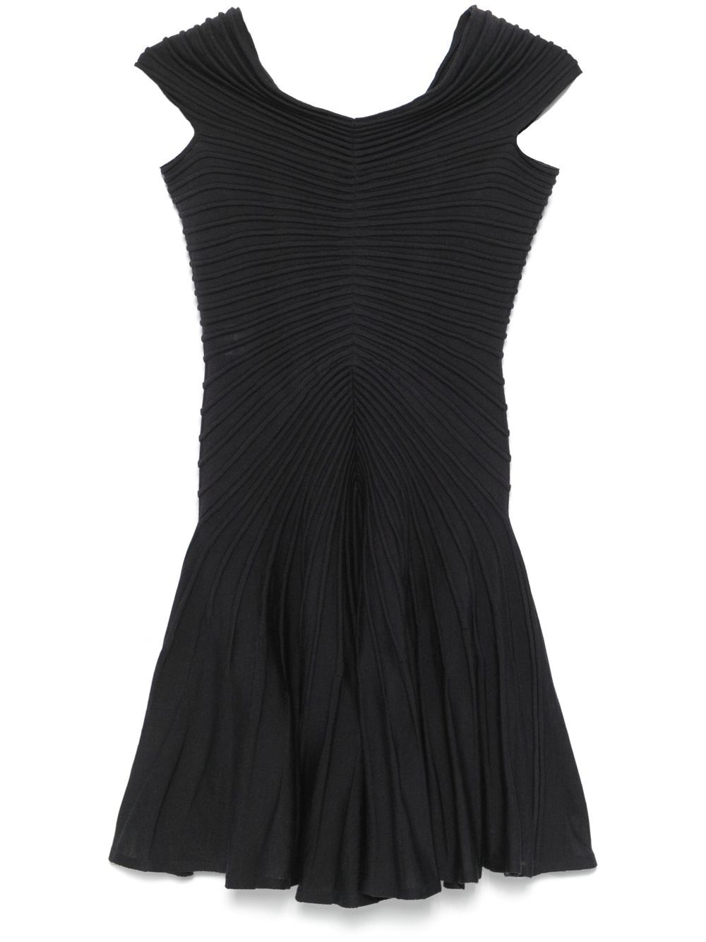 V-NECK MIDWEIGHT KNIT WOOL MINI DRESS