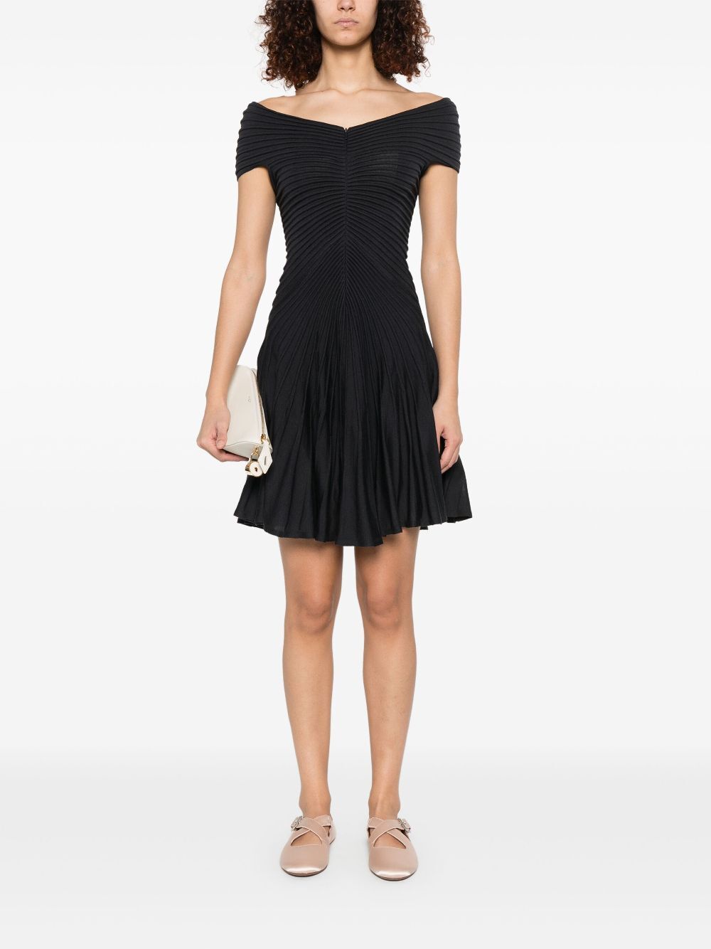 V-NECK MIDWEIGHT KNIT WOOL MINI DRESS