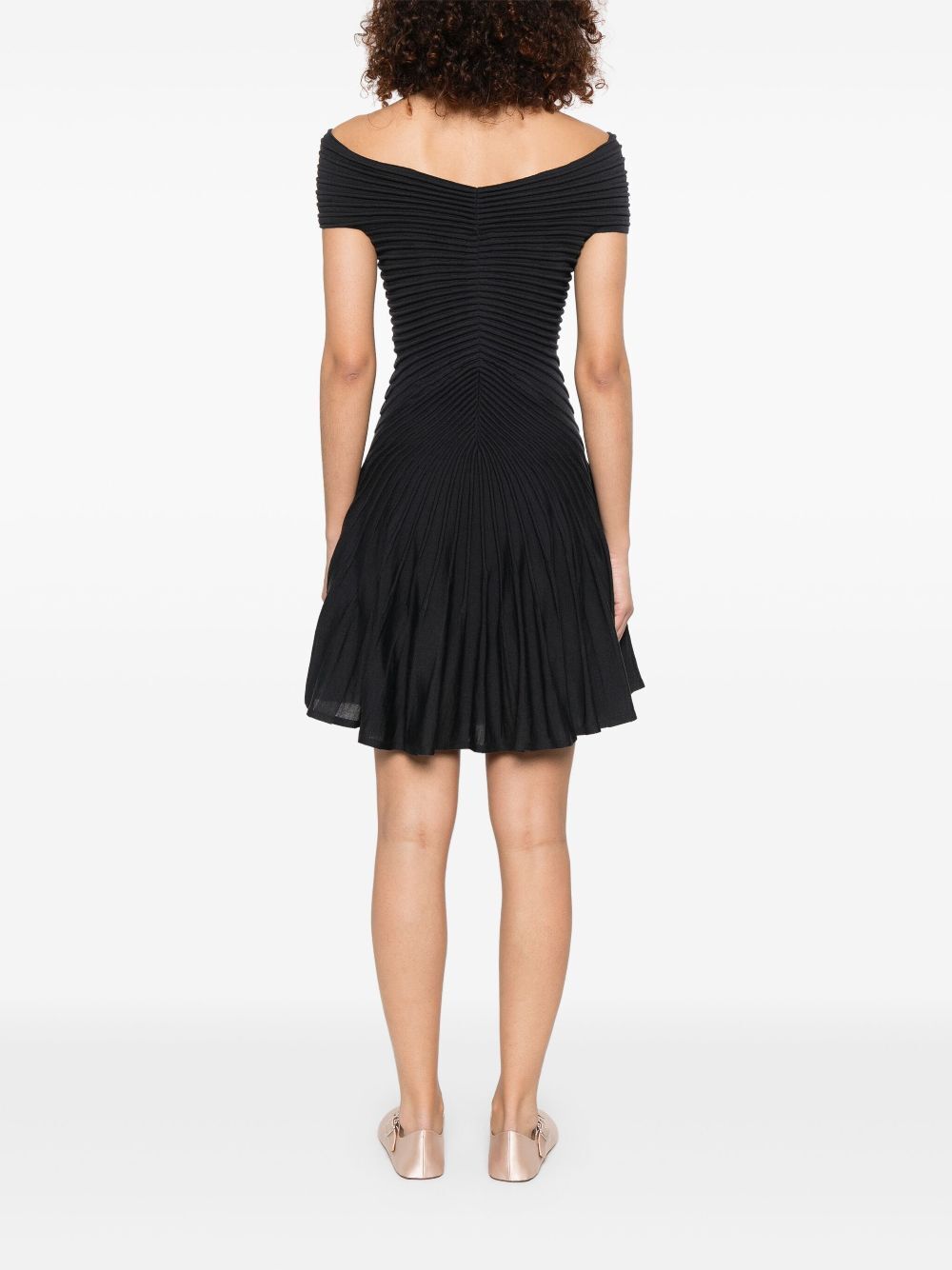 V-NECK MIDWEIGHT KNIT WOOL MINI DRESS