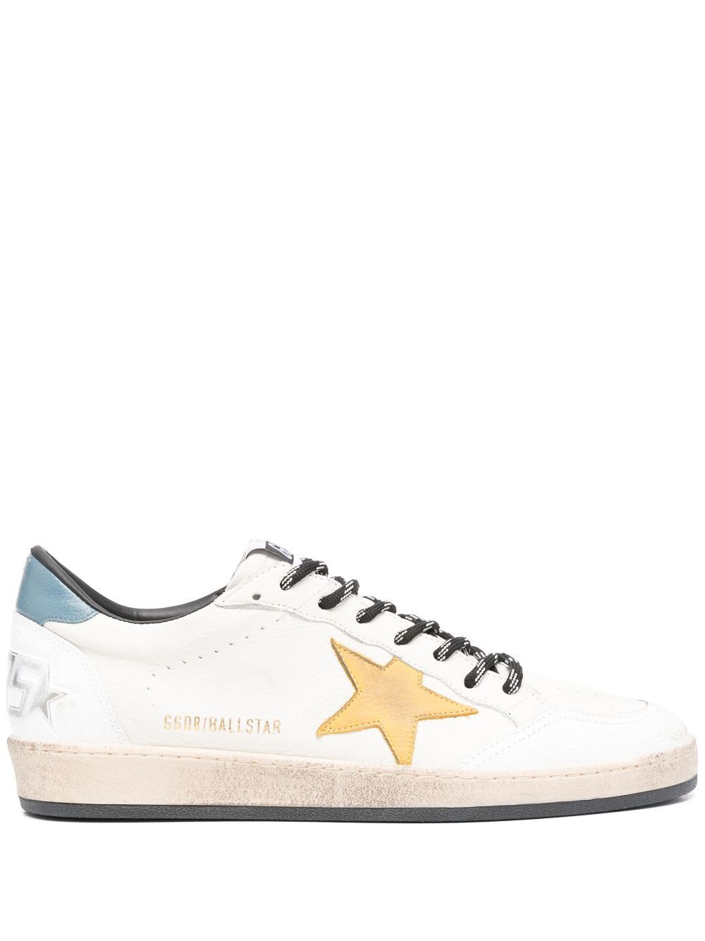 DISTRESSED EFFECT BALL STAR SNEAKERS IN NAPPA WITH GOLD STAR AND LIGHT BLUE HEEL TAB