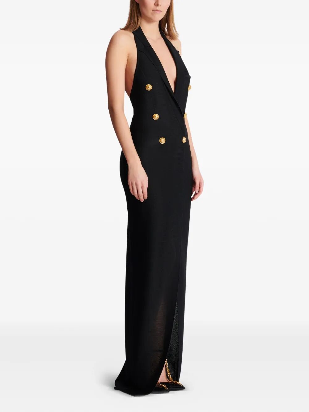 6 BUTTONS LONG HALTERNECK KNIT DRESS