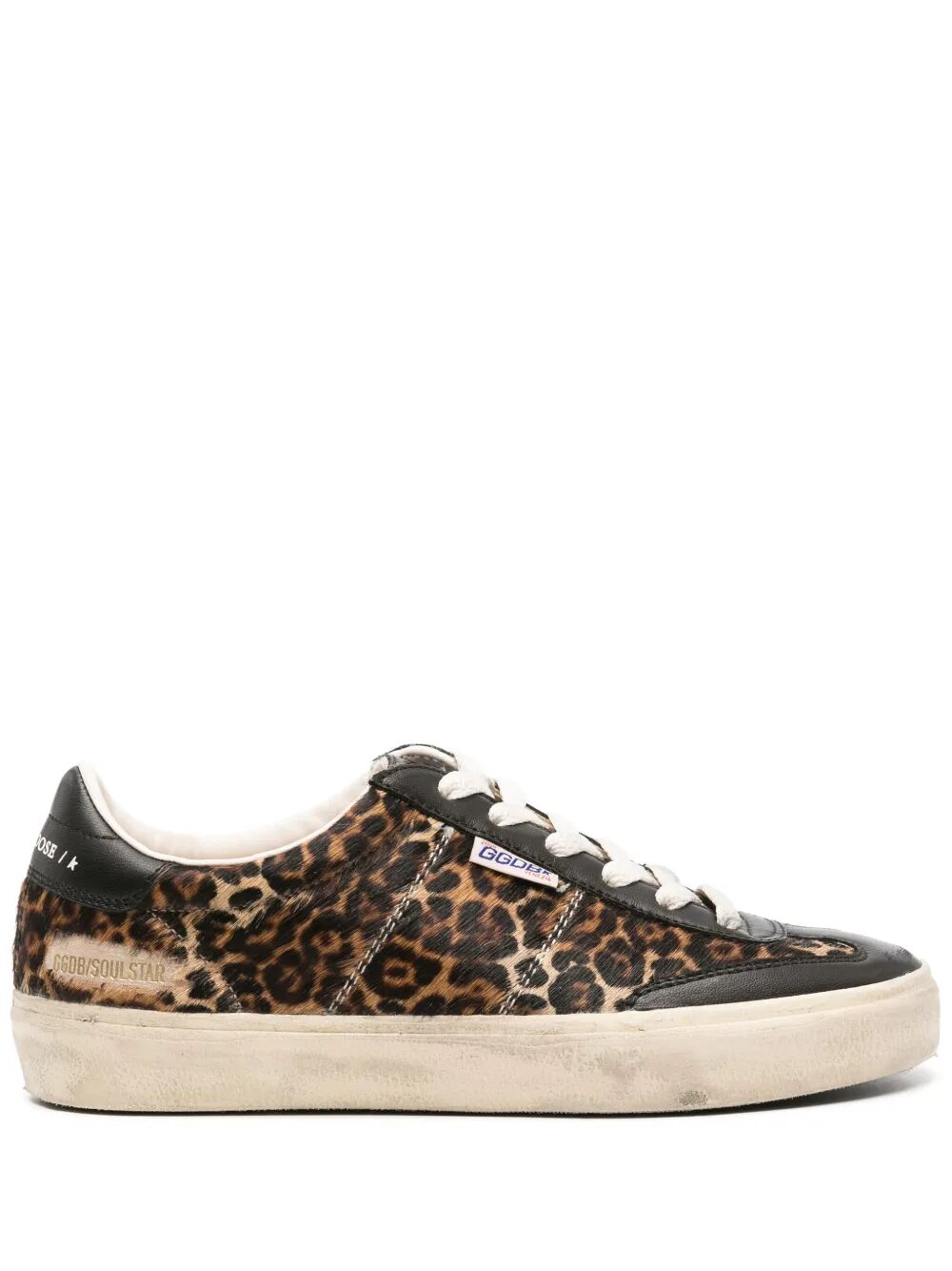 SOUL STAR SNEAKERS IN LEOPARD-PRINT PONY SKIN WITH BLACK NAPPA LEATHER HEEL TAB AND INSERTS