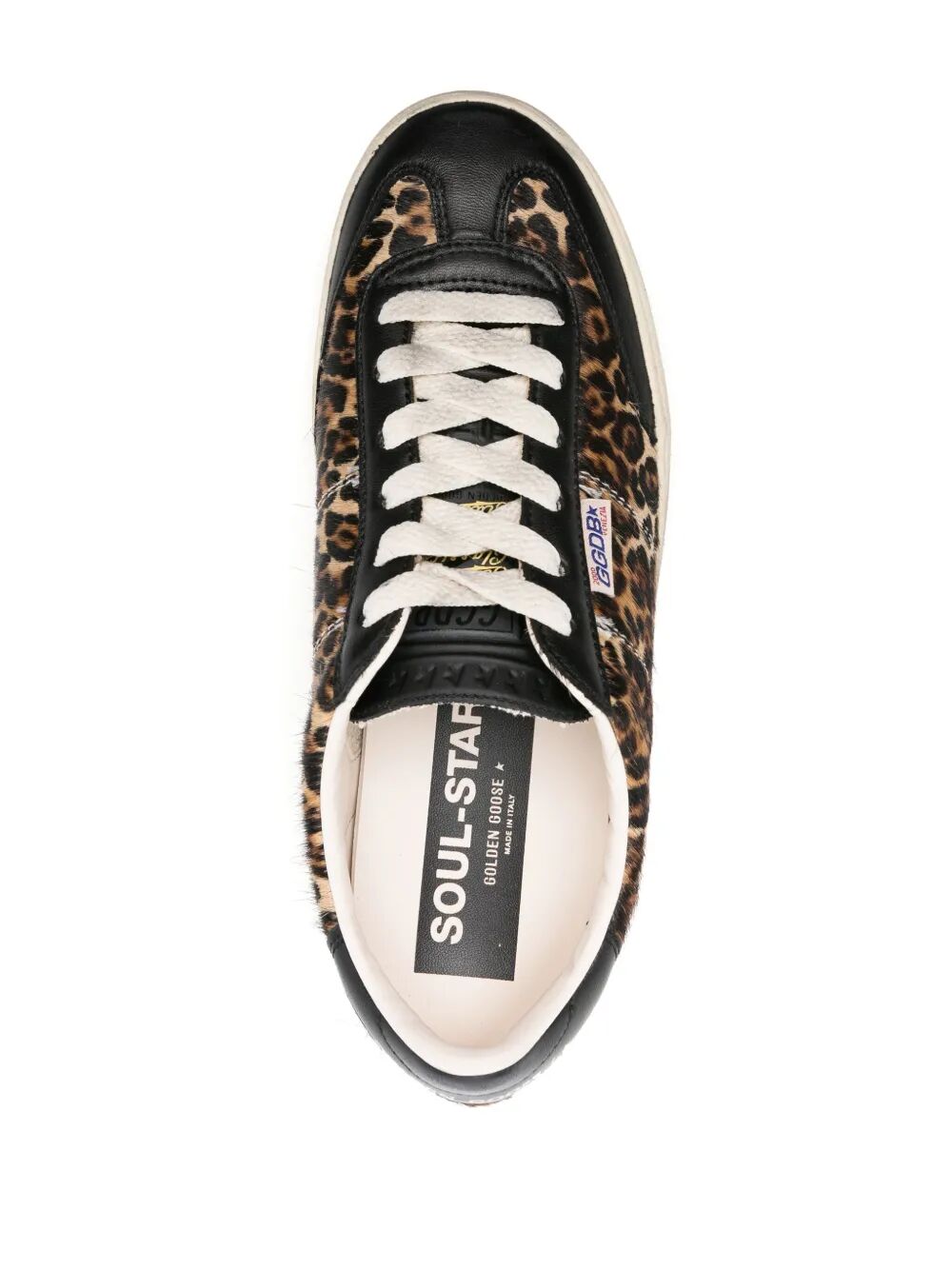 SOUL STAR SNEAKERS IN LEOPARD-PRINT PONY SKIN WITH BLACK NAPPA LEATHER HEEL TAB AND INSERTS