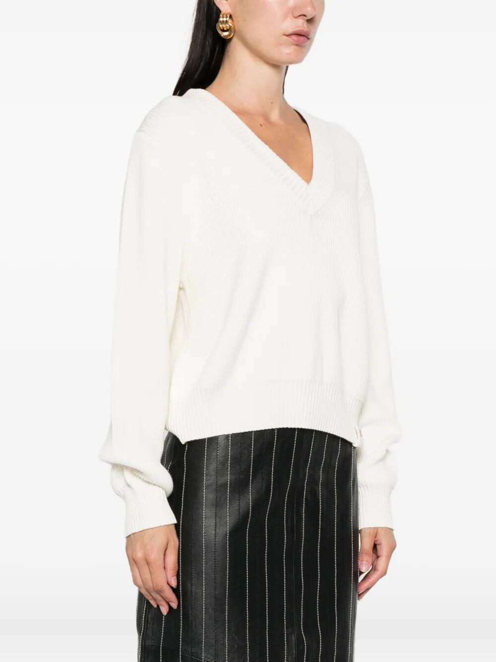 RELAXED FIT V-NECK COTTON BLEND SWEATER