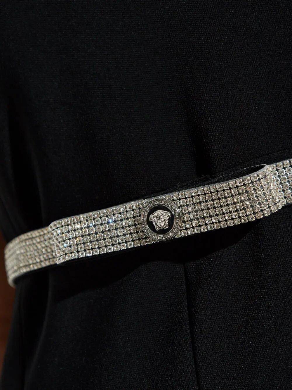 CRYSTAL-EMBELLISHED BELT COCKTAIL DRESS