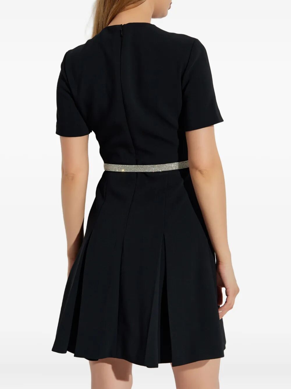 CRYSTAL-EMBELLISHED BELT COCKTAIL DRESS