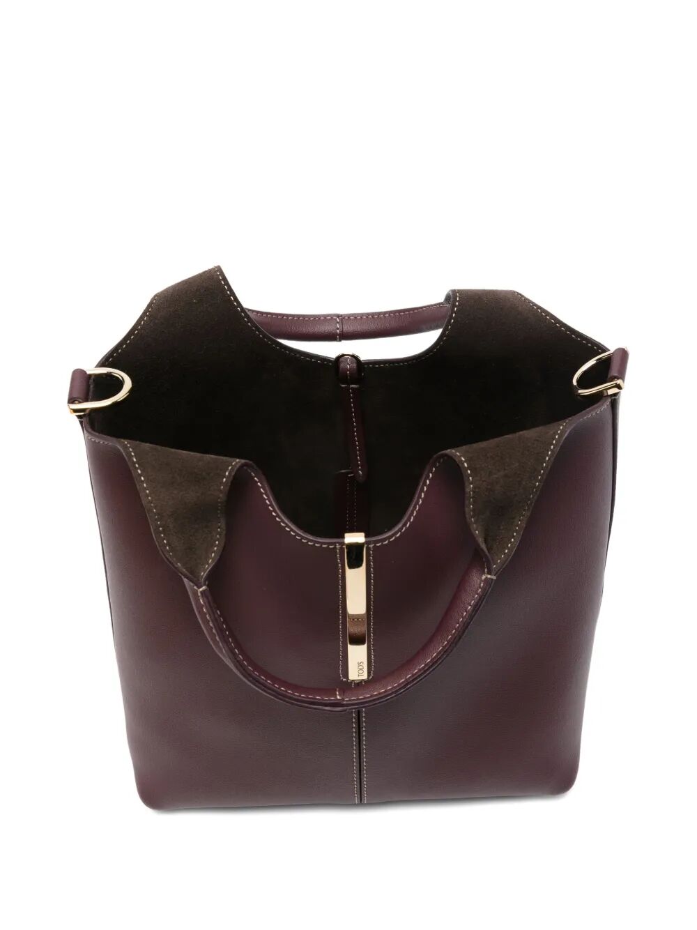 LEATHER MINI TOTE BAG WITH BRANDED METAL BAR ACCESSORY