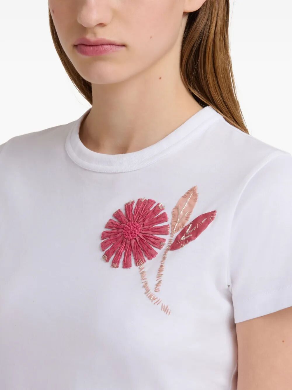ORGANIC COTTON T-SHIRT WITH EMBROIDERED CAMELLIA