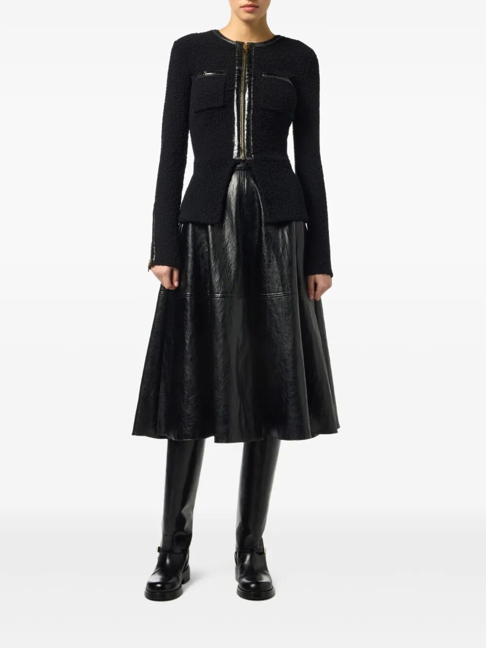 CRACKLED LEATHER-EFFECT SKIRT WITH LOGO DETAILS