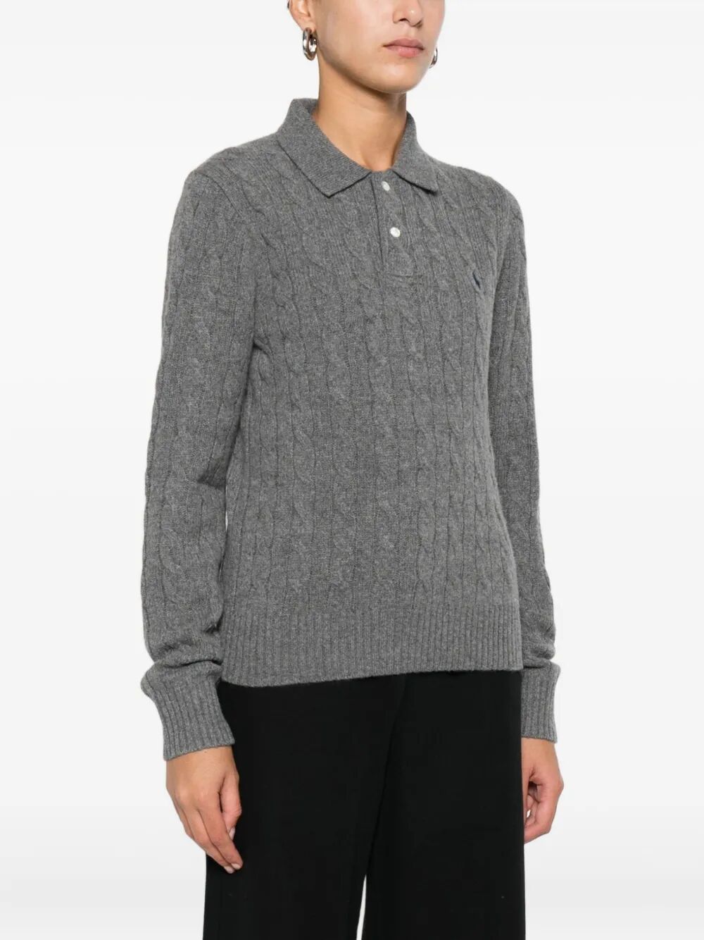 CABLE-KNIT WOOL AND CASHMERE POLO JUMPER