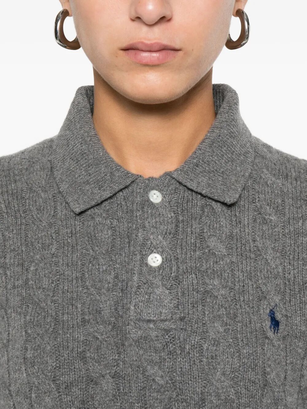 CABLE-KNIT WOOL AND CASHMERE POLO JUMPER