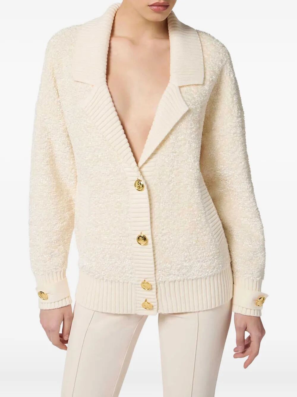 BOUCLÉ CHENILLE CARDIGAN WITH JEWEL BUTTONS