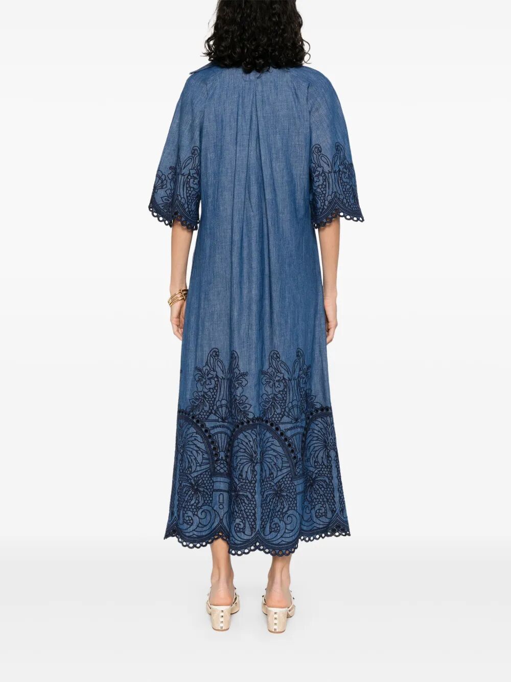 COCO EMBROIDERED DENIM LONG DRESS